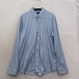 Butter Cloth Shirt Men XL Blue Plaid Regular Fit Stretch Flip Cuff Button Down